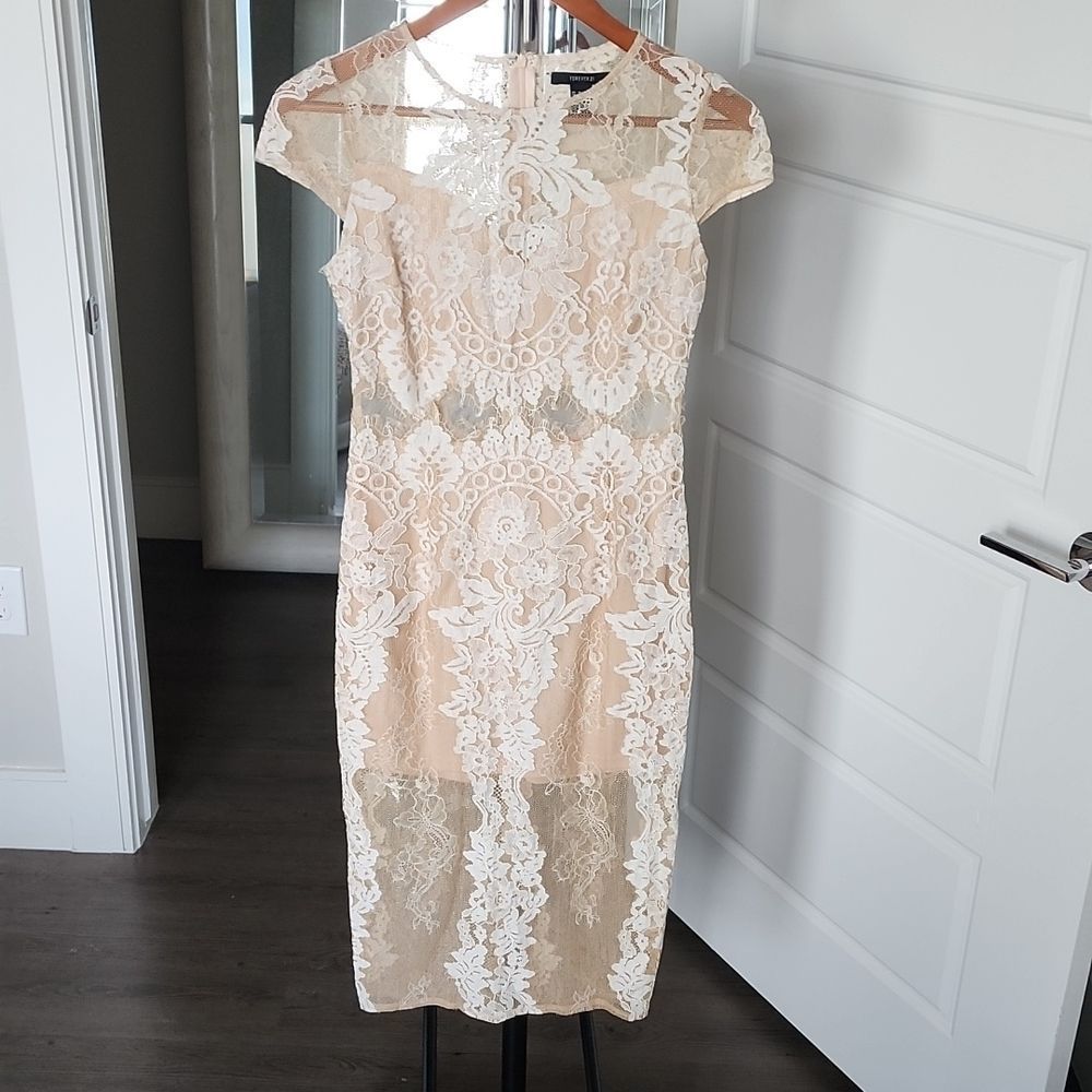 Ivory Lace Womens Size Small Sexy Romantic Feminine Fitted Sheath Dress - Picture 4 of 7